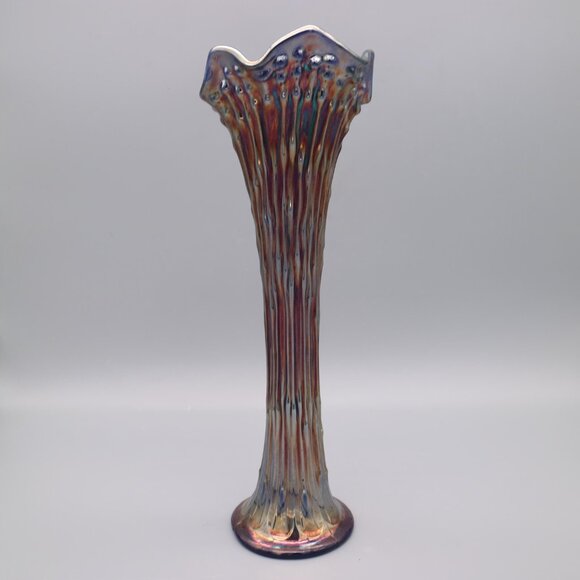 Fenton Carnival Glass 13" Flower Swung Vase Iridescent Blue April Showers - Picture 5 of 8